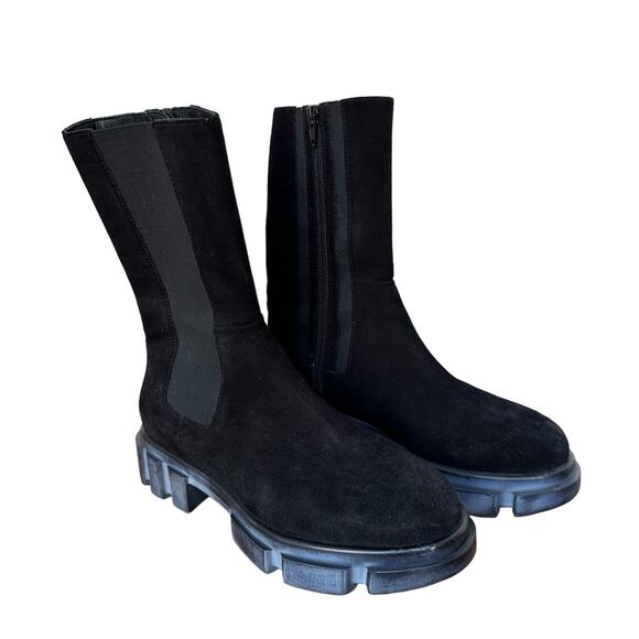 Free People Black Suede Chunky Platform Chelsea Boots - Size 38 / 7.5 - Picture 3 of 9